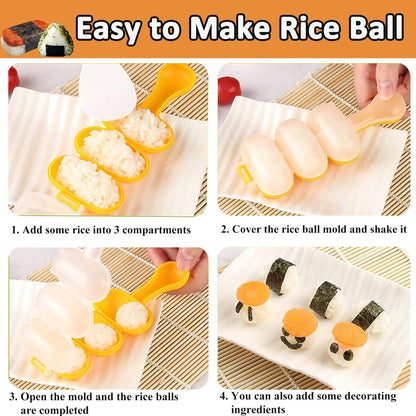 Onigiri Mold Set - 12pcs Spam Musubi Maker Press Rice Ball Mold Sushi Rolling Mat Sushi Making Kit with 50pcs Onigiri Wrappers and Stickers for Lunch Bento and Home DIY