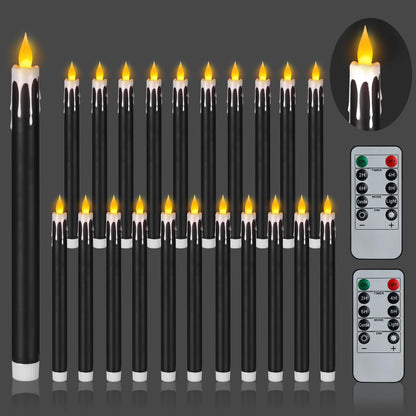 wemarry Flameless Taper Candles 10.6" Dripless Battery Operated Taper Candles Included Remote Timer 400+ Hours by 2AA Batteries for Halloween Christmas Wedding (Black+White, 24 Pack)