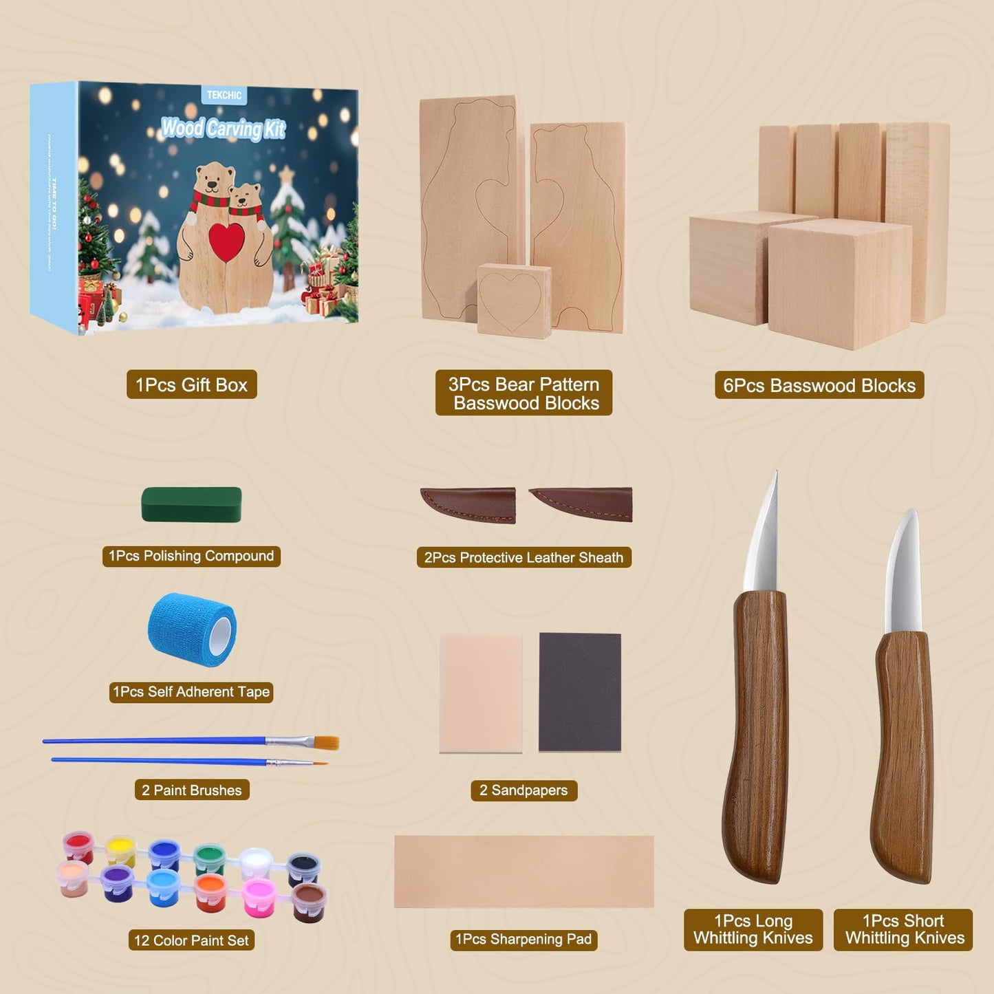 Wood Carving Whittling Knife Kit - Wood Carving Tools with Basswood Blocks Woodworking Widdle Gift Wood Carving Knife Set for Beginners Adults Kids