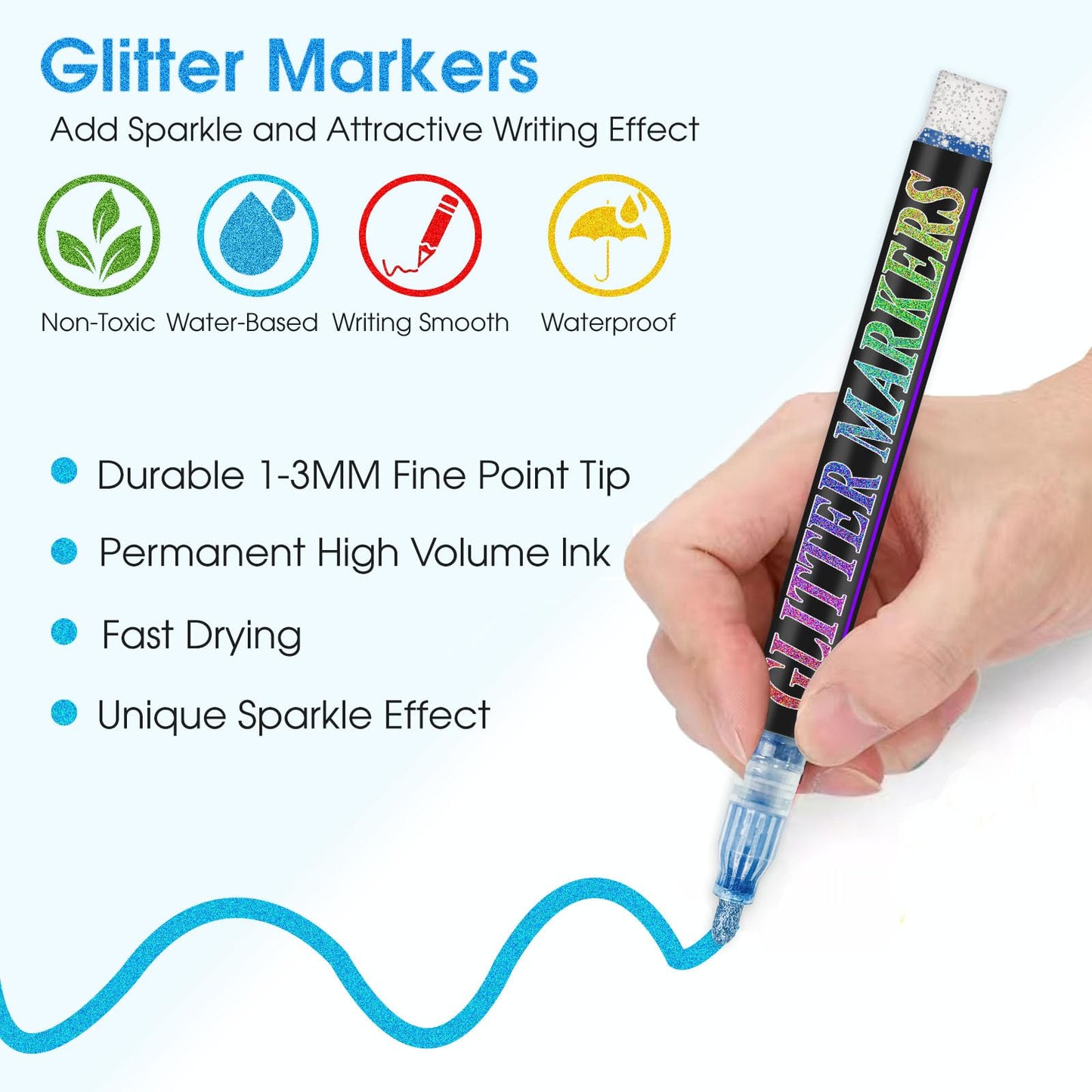 Celepen Glitter Marker Pens, 12 Colors Metallic Shimmer Glitter Markers Paint Pens, Glitter Art Marker for Adults DIY Crafts Greeting Birthday Cards Making Poster Album Scrapbooking Wood