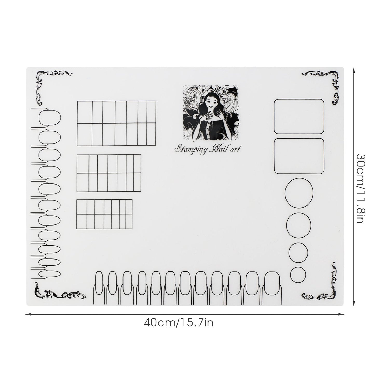 Segbeauty 2pcs Silicone Nail Mats, 16" Silicone DIY Nail Art Stamping Mats, Workspace Stamping Manicure Mat, Nail Polish Coloring Practice Pad, Nail Sticker Trainer Guide Table Cover Palette Tool