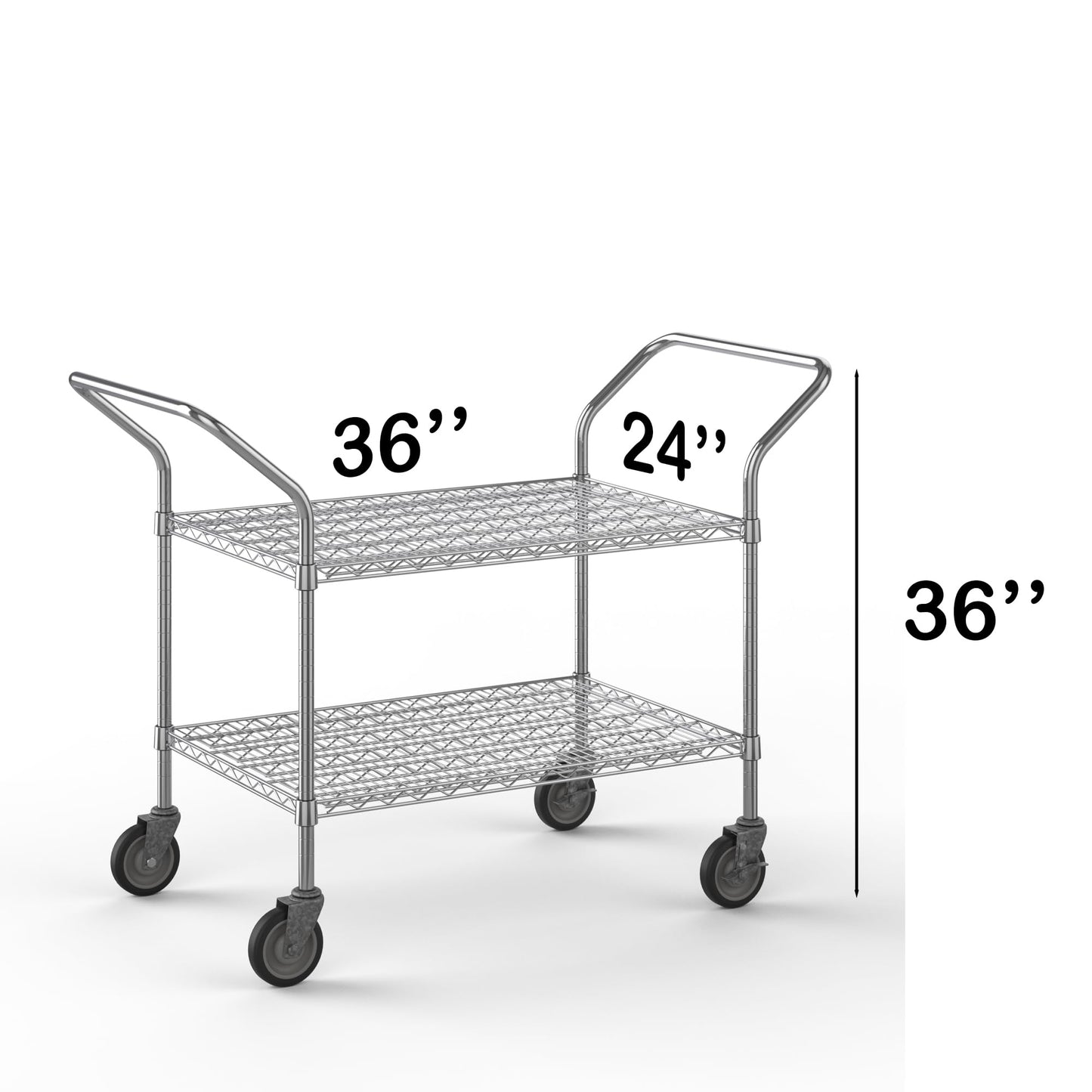 24" W x 36" L x 36" H Chrome Heavy Duty Utility Cart | 2-Tier | NSF Commercial Storage Rack Mobile Unit | Storage and Mobility Solution for Your Business