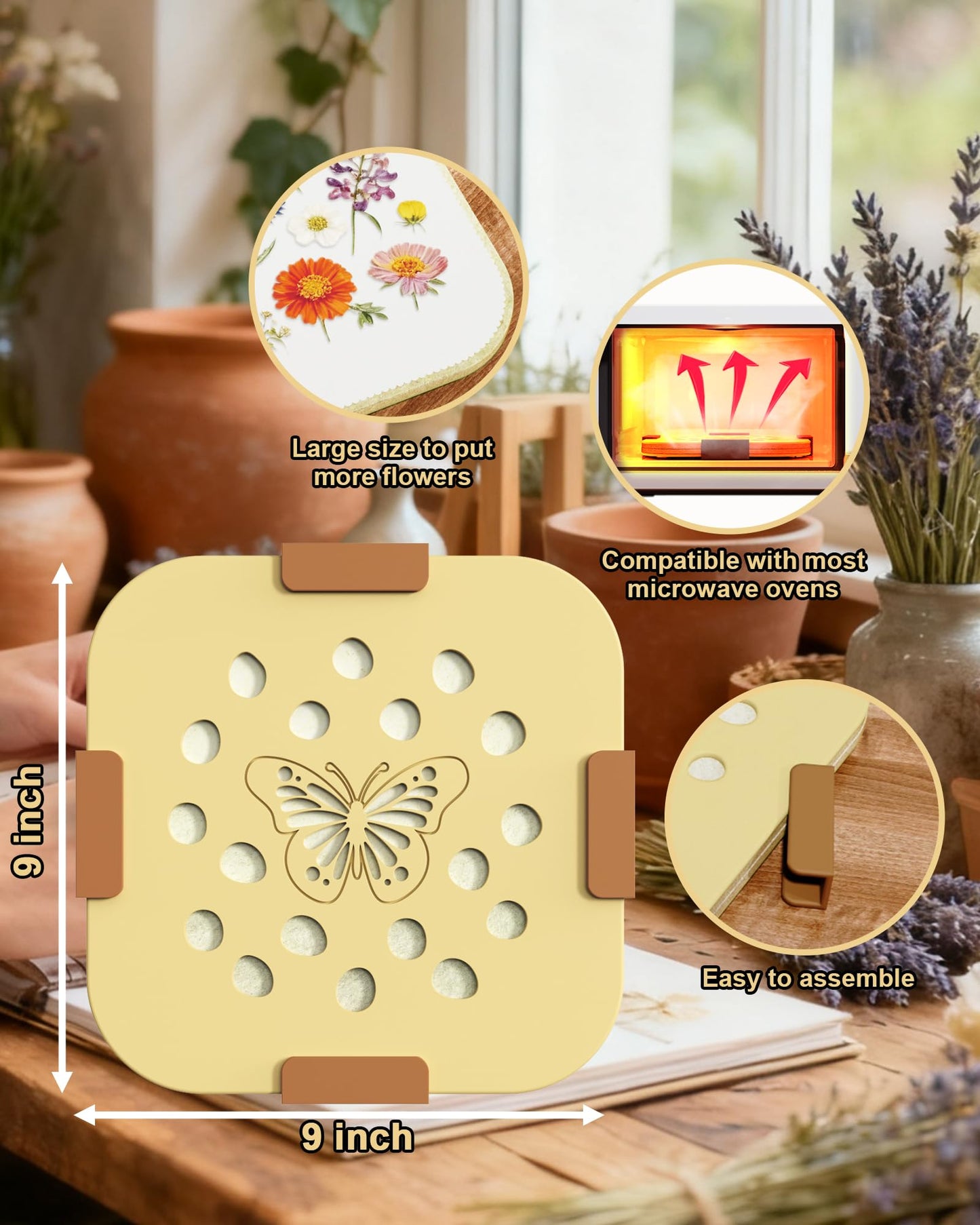 NEIGIKI Microwave Flower Press Kit, 9" Fast-Drying Flower Pressing Kit with Reusable & Washable Cloth, Vibrant Color Retention for Crafts Pressed Flowers, DIY Arts, Great Gifts for Adults & Kids