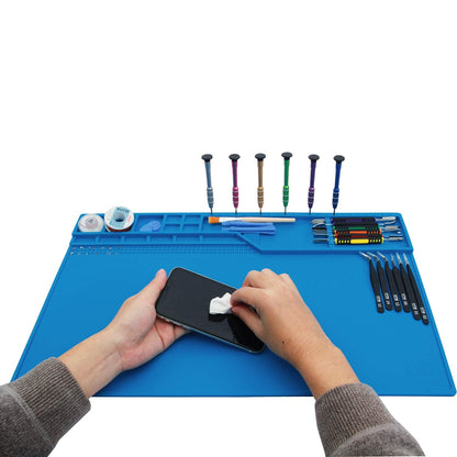 Hengtianmei Heat Insulation Silicone Repair Mat with Scale Ruler and Screw Position for Soldering Iron, Phone and Computer Repair Size: 22 x 14 Inches (H-203)