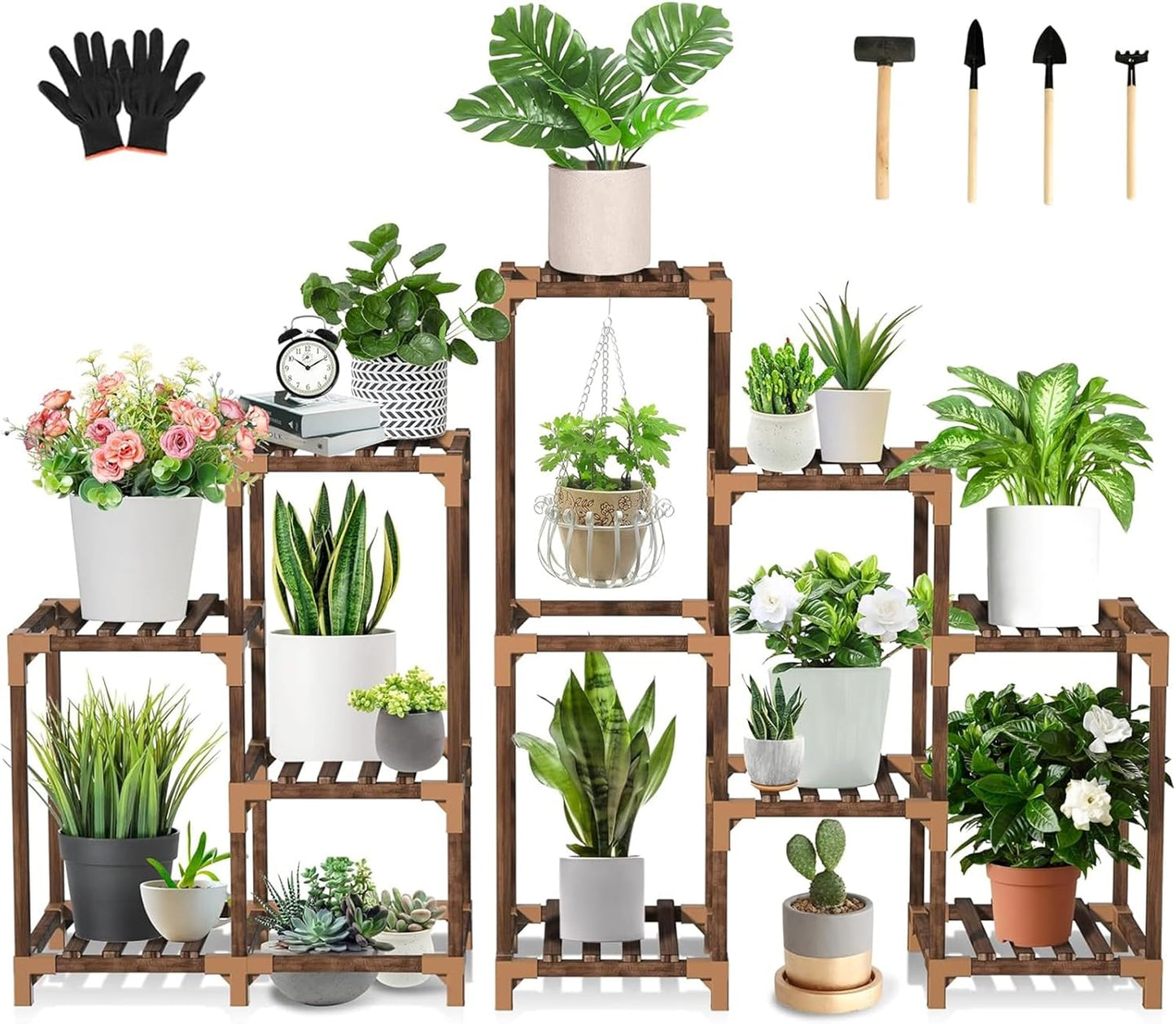 5 10 Uneedem Wood Plant Stand Indoor Outdoor Corner Plant Shelf Stand, Tiered Potted Flower Plant Stands for Indoor