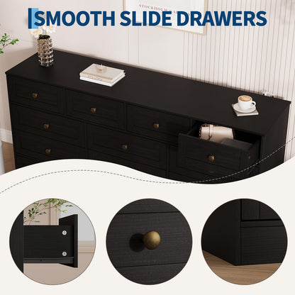 Garvee Wooden Dressers for Bedroom with 12 Drawer, Black Dresser for Adult Bedroom, Modern Wood Chest of Drawers for Living Room, Closet, Hallway, Farmhouse TV Stand Dresser for 75" TV, 61" W×31.5" H