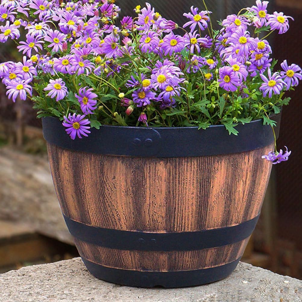 Yardwe Flowerpot Whisky Barrel Planter, Aesthetic Room Decor Planter Barrels, Garden Flower Planter Succulent Pot