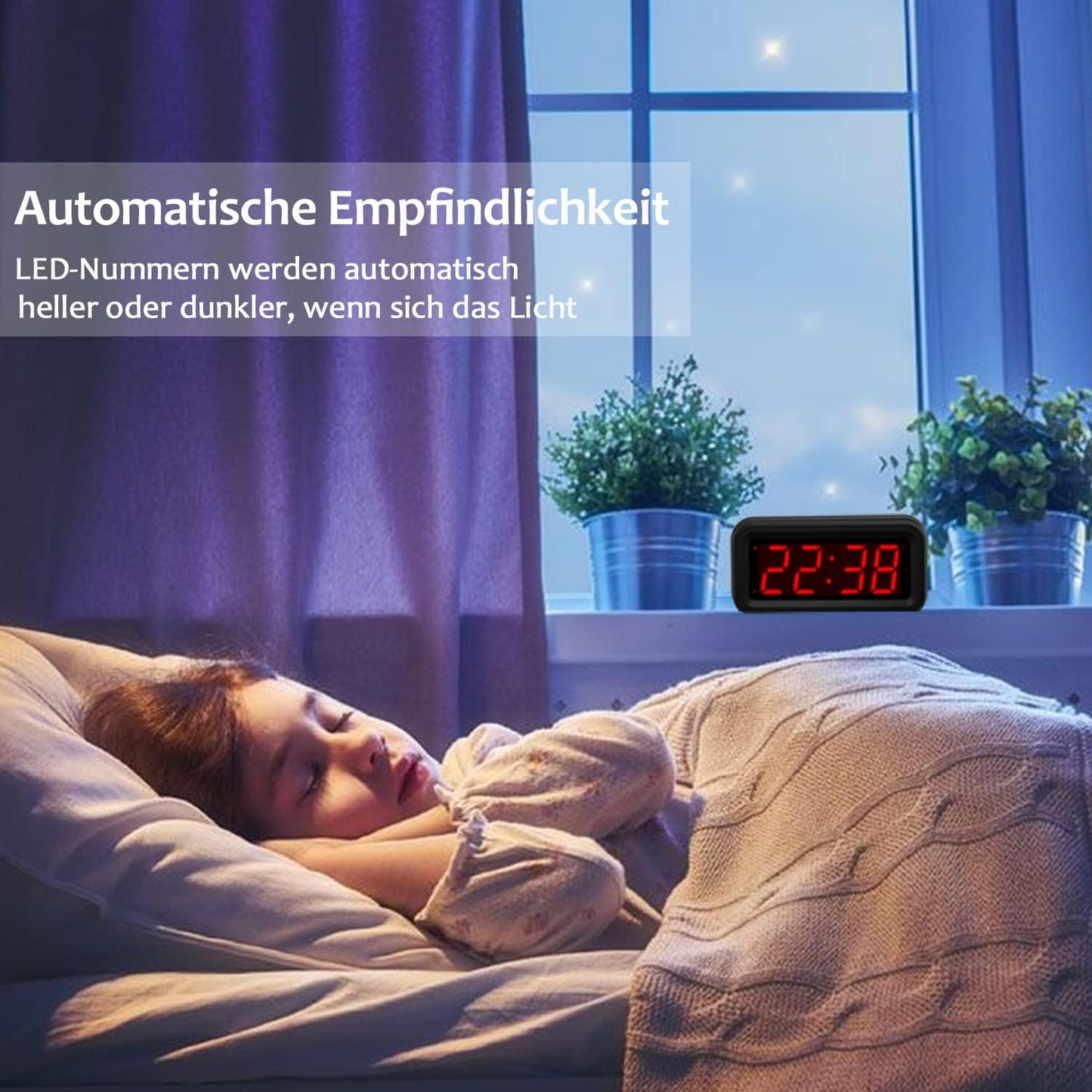 Digital Alarm Clock, Small Wall Clock, Battery Operated with 1.2" LED Large Display, for Bedroom/Desk