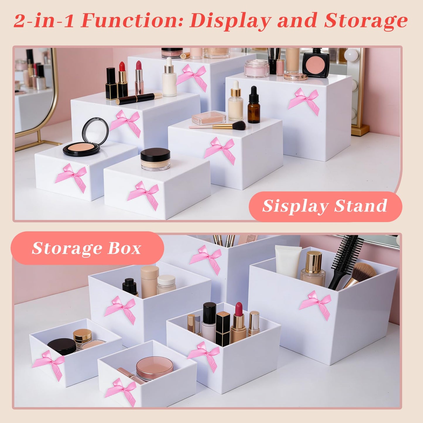 Hokimder 6 Pcs Acrylic Buffet Risers with Mini Signs and Makers, White Food Risers with Bowknot and Hollow Bottoms, Food Display Stands for Party, Dessert, Jewelry & Collectibles (8",7",6",5",4",4")