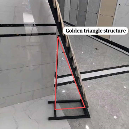 Metal Ceramic Tile Display Rack, Standing Slotted Flooring Display Shelf, Large Floor Storage for Tiles, Wooden Floor Sample Holder for Showroom & Retail Use (Double Row)(Gold,Small)