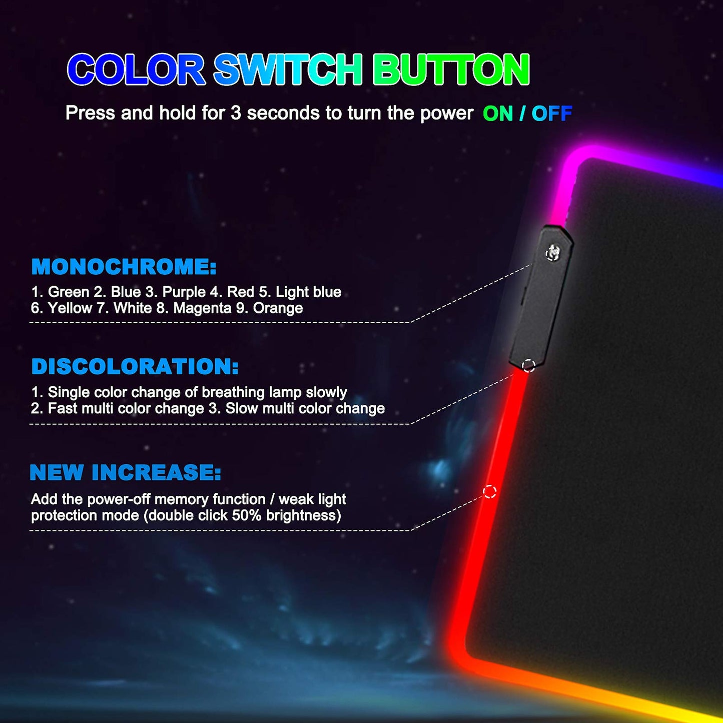 trvaago RGB Gaming Mouse Pad, 31.5 x 12 inches, Multicolor, Rubber