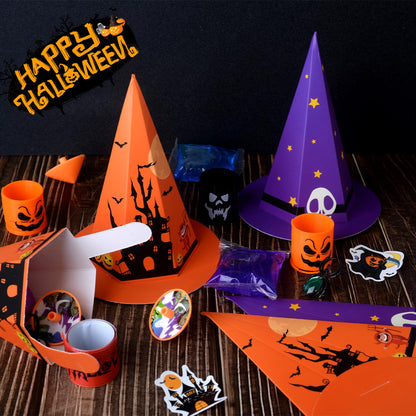 NAISEN 194PCS Halloween Party Favors For Kids, Witch Hat Shaped Halloween Goodie Bag Stuffers 18 Pack With Fun Slime Halloween Toys Bulk, Non Candy Treats for Kids Classroom Prizes