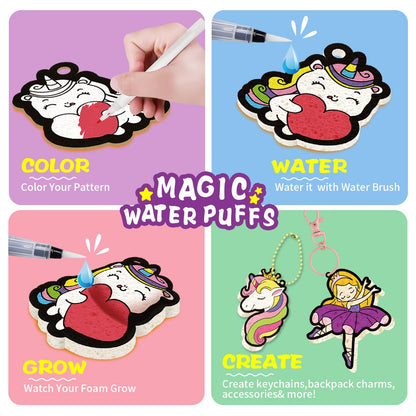 Yrinfay Puffy Paint Kit for Kids - Magic Aqua Princess & Unicorn Puff Art - Foam Texture Painting Gifts for Girls & Boys - 3D Art Craft Kit for Kid