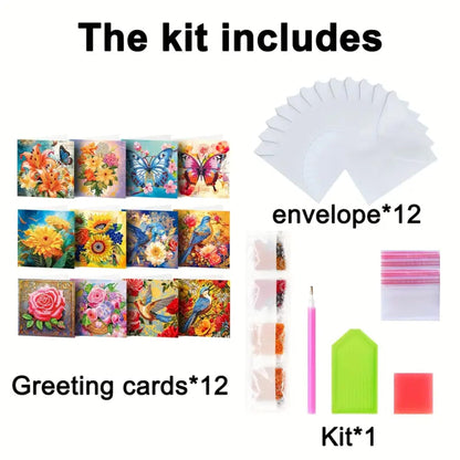 Christmas Cards 5D DIY Diamond Painting Round Drill Greeting Thank You Cards Creative 12 Packs