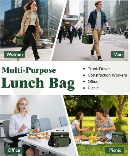 Skiennix Insulated Lunch Bag - 9L Leakproof Soft Cooler Tote with 5 Pockets | Green, Perfect for Work & Travel