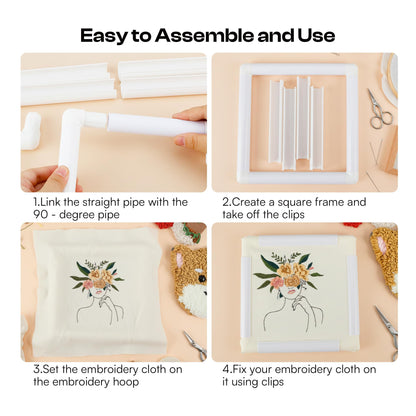 Caydo 3 PCS Square Embroidery Hoops, Plastic Cross Stitch Snap Frames with Sewing Needles for Quilting, Needlepoint & Silk-Painting 6 x 6, 8 x 8, 11 x 11 in(White)