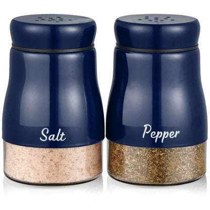 Navy Blue Salt and Pepper Shakers Set, Bivvclaz 5 Ounce Salt and Pepper Dispenser with Glass Bottom, Cute Salt and Pepper Shakers for Blue Kitchen Decor and Accessories