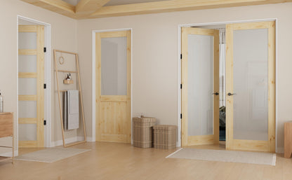 36" x 80" Pine Wood Slab Door, 5-Panel Frosted Glass Interior Doors, Single Room Door for Closet & Bedroom, Farmhouse Style as Prehung, Pocket, Bifold, Barn Doors, Easy DIY Stain, Shaker w/o Hardware