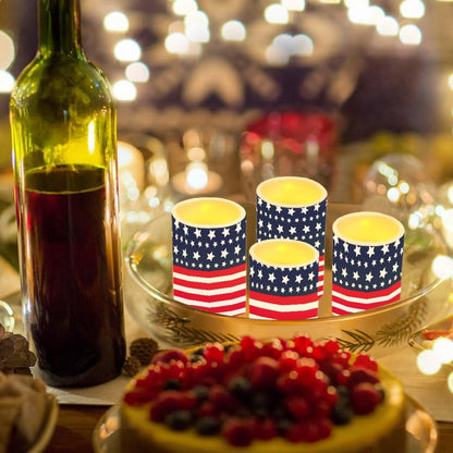 Merkmak American Flag Battery Operated Flameless Candles with Timer Remote 4 Pack Flickering LED Candles for Indoor Outdoor Coastal 4th of July Party Home Decorations