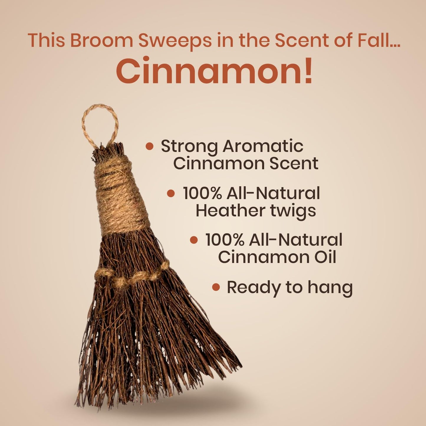 Cinnamon Broom - Cinnamon Scented 6in (3 Pack) Mini Broomsticks - Decorative Broom for Door Protection