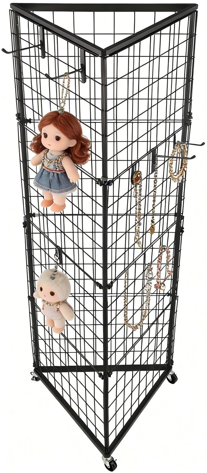 MEIHAOME Grid Wall Panels Foldable Gridwall Display Stand 3-Sided Triangular with Wheels, Rolling Wire Grid Tower for Craft Show, Retail & Vendor Event(24" x 68")