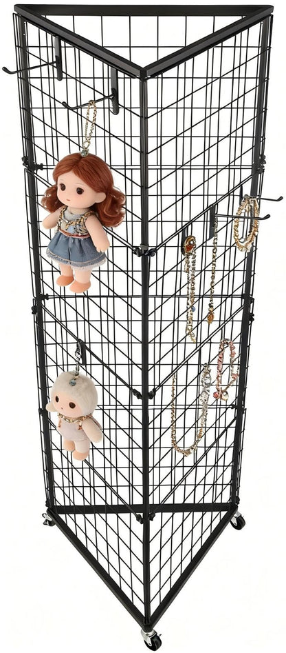 MEIHAOME Grid Wall Panels Foldable Gridwall Display Stand 3-Sided Triangular with Wheels, Rolling Wire Grid Tower for Craft Show, Retail & Vendor Event(24" x 68")