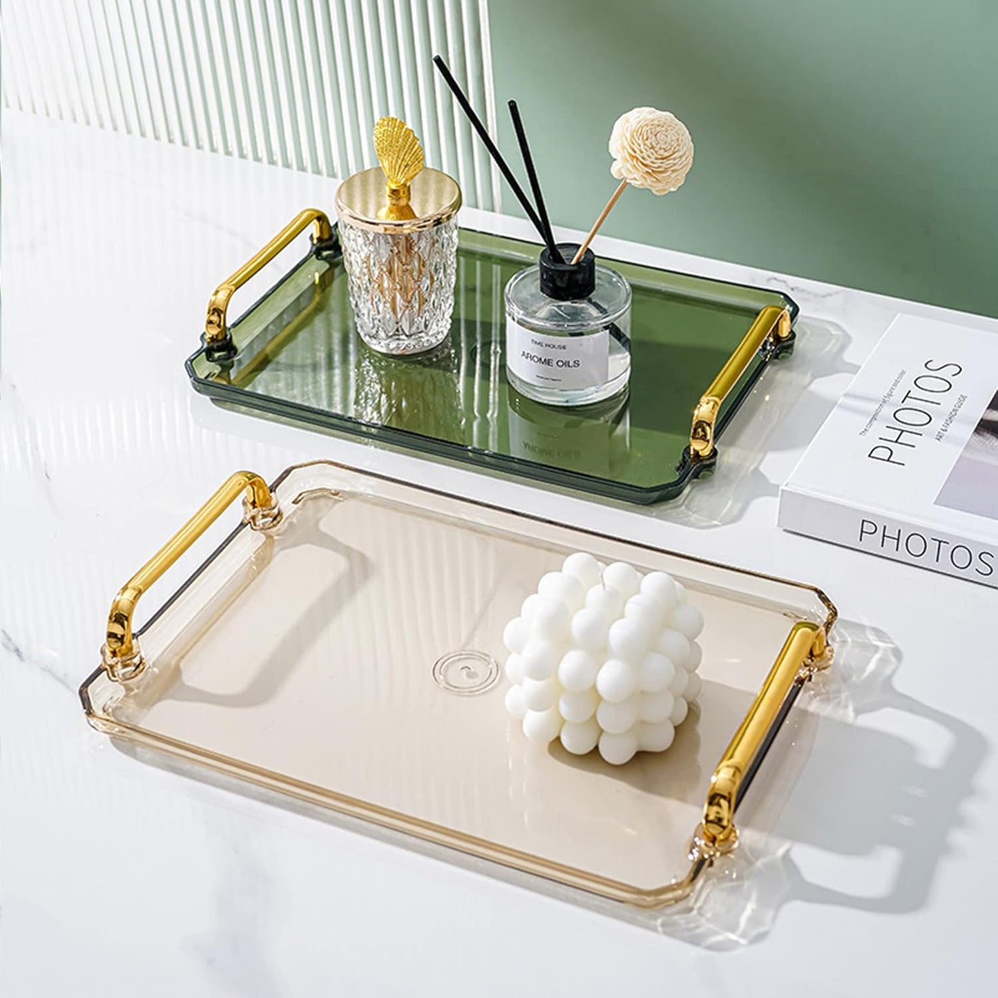 Generic Countertop 16x8.7x1.4 Inch Acrylic Serving Tray with Handles Ottoman Coffee Table Tray, Decorative Trays