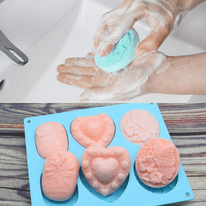 Helpcook 3 Pack Silicone Soap Molds, 6 Cavities, Mixed Patterns, BPA Free, Easy Release