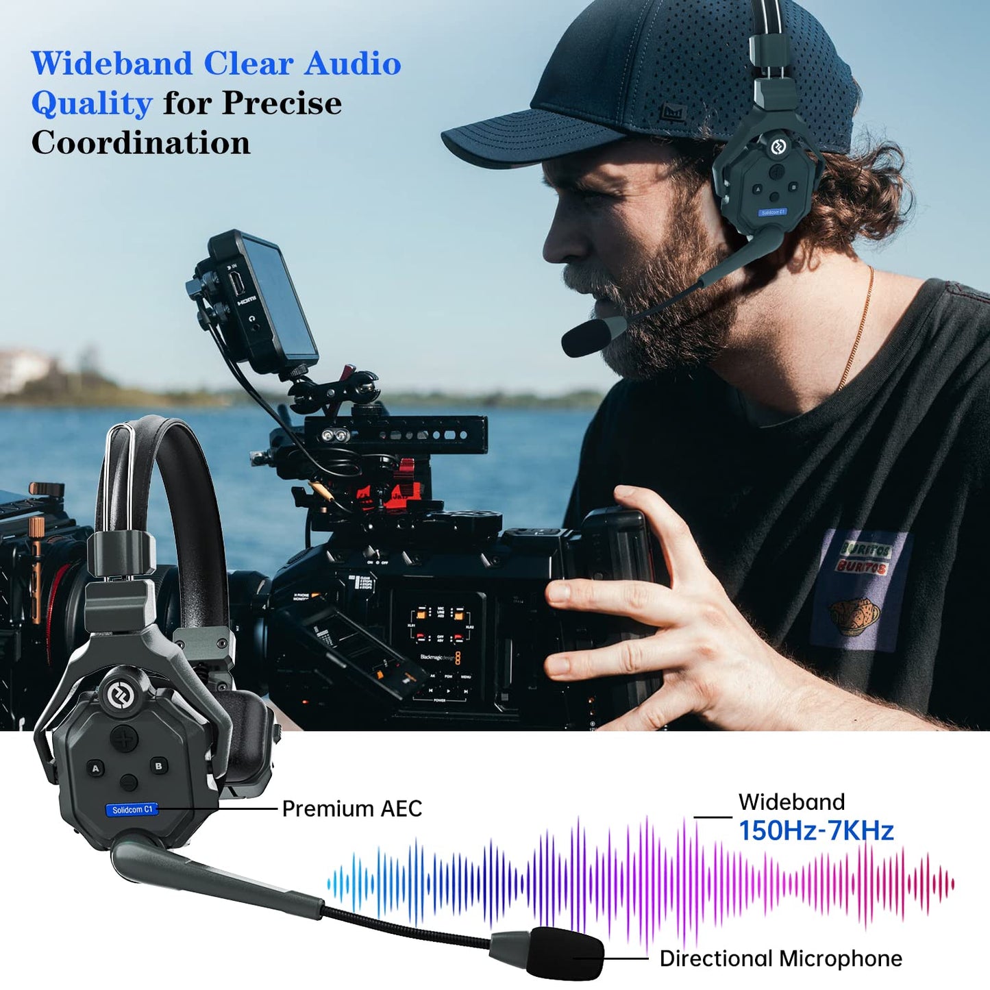 Hollyland Solidcom C1 9-Person Wireless Headset Intercom System with Base Station & 9 headsets, 1.9GHz Full-Duplex Team Communication with AB Grouping Cloud Meeting Announcement Expandable Connection