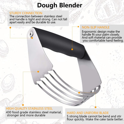 Dough Blender Set - Stainless Steel Pastry Cutter with Scraper and Brush, Professional Baking Tools