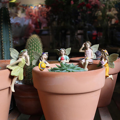 CUIWEI 5 Pcs Mini Garden Figurine Set Miniatures Fairies Statues Without a Stick for Outdoor Lawn Yard Home Decor Lovely Resin Fairy Flower Pot Angel Accessories
