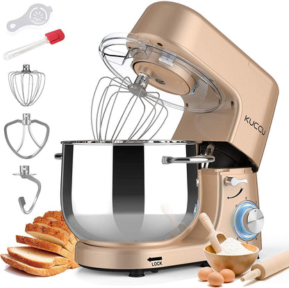 9.5 QT Double Handle KUCCU Stand Mixer, 6 Speed with Pulse Electric Kitchen Mixer, 660W Tilt-Head Food Mixer with Dishwasher-Safe Dough Hook, Flat Beater, Whisk, Splash Guard for home baking (Silver)