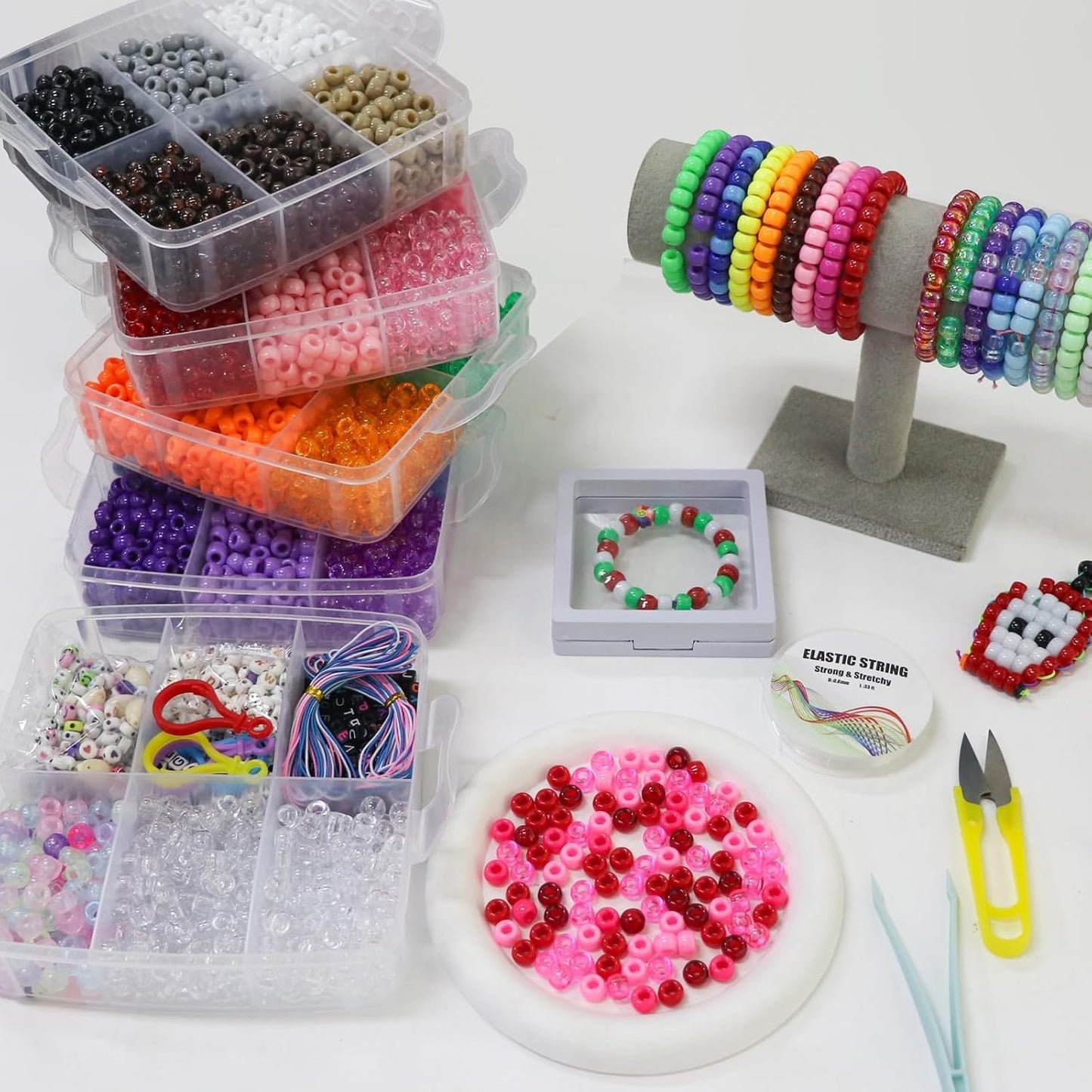 LIS HEGENSA 6300 Pcs DIY Childrens Crafts Beads Friendship Bracelet Kit, Pony Beads Letter Beads and Bracelet Making Kit, Colorful Charms, Used for Custom Necklace Bracelets and Jewelry (6300PCS)