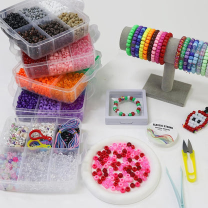 LIS HEGENSA 6300 Pcs DIY Childrens Crafts Beads Friendship Bracelet Kit, Pony Beads Letter Beads and Bracelet Making Kit, Colorful Charms, Used for Custom Necklace Bracelets and Jewelry (6300PCS)