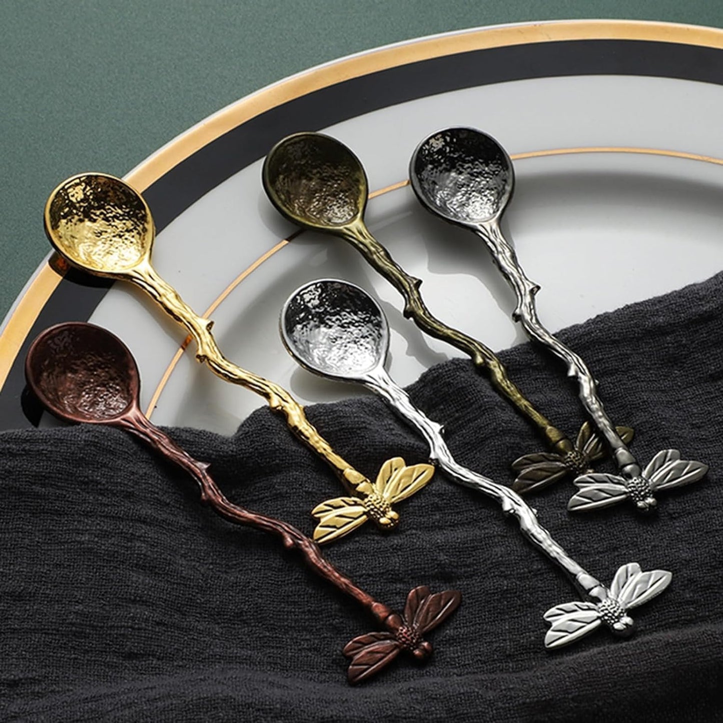 Gold Retro Dragonfly Spoon, Stainless Steel Coffee Teaspoon, Creative Sugar Spoon for Kitchen