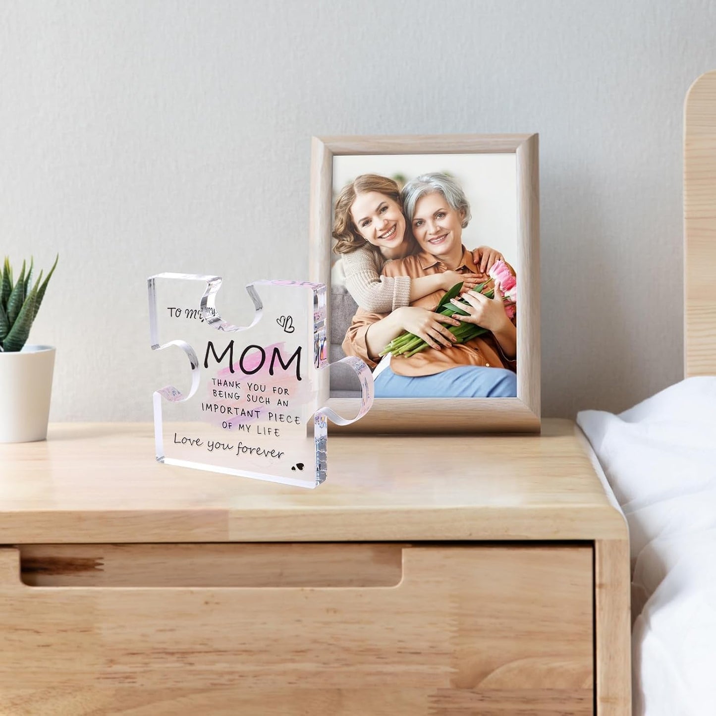 Best Mom Ever Gifts from Daughter, Son: Acrylic Puzzle-Shaped Plaque Desk Decorations Present - Unique Birthday