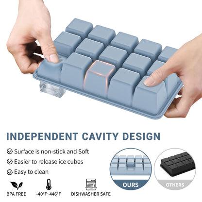 Silicone Ice Cube Tray 3 Pack - EASY RELEASE ice cube tray with lid, BPA Free Ice Cubes Trays for Freezer,ice cube mold for Cocktail,Whiskey (Blue+Pink+Green)