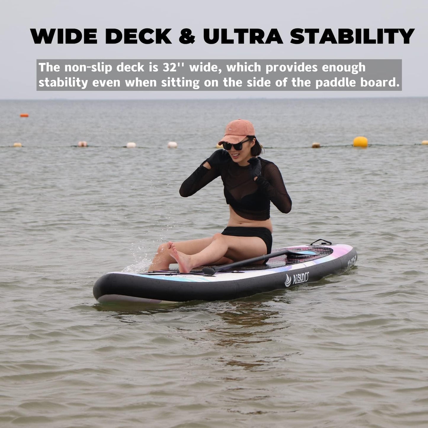 AISUNSS Inflatable Paddle Board for Adult, Paddle Board for All Skill Levels, Wide SUP Board with Primium Accessories Include SUP Carry Bag, Hand Pump, 10L Waterproof Bag and Adj Paddle