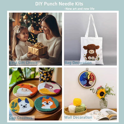 DIY Punch Needle Kits Goose and Flower Garland Easy for Beginners Embroidery Starter Set with Hoop Stress Relief Craft Hobby and Home Decor 20x20cm