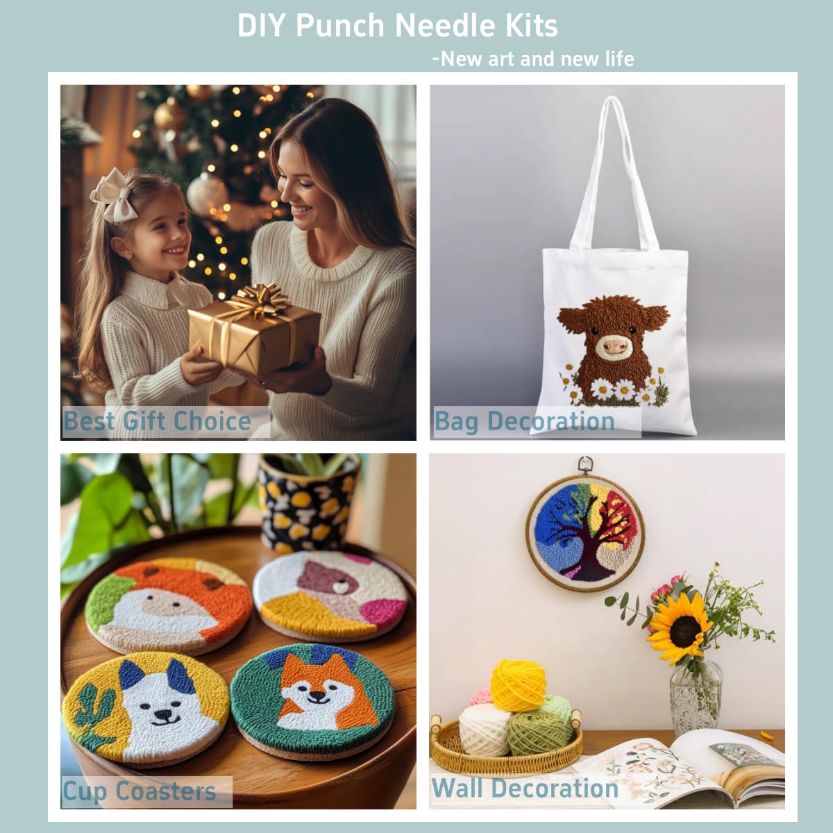 DIY Punch Needle Kits Goose and Flower Garland Easy for Beginners Embroidery Starter Set with Hoop Stress Relief Craft Hobby and Home Decor 20x20cm