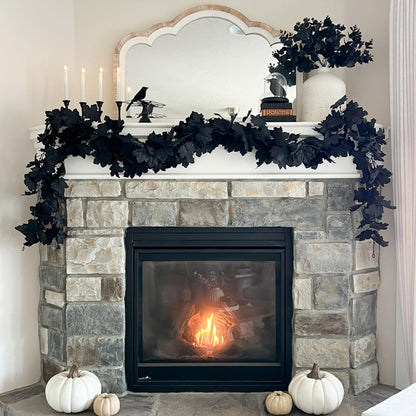 CQURE 8 Pack Black Fall Leaf Garland,Total 35.4Ft Halloween Garland Hanging Vines Artificial Fall Maple Leaves Thanksgiving Decor for Home Wedding Fireplace Christmas