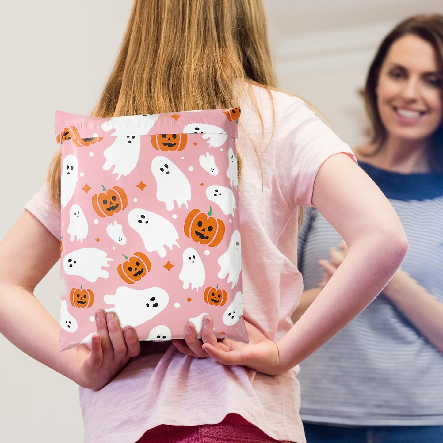 JarThenaAMCS 25 Pcs Halloween Poly Mailers Pink Ghost Pumpkin Packaging Bags Self Sealing Plastic Mailing Envelope Bag for Small Business Clothing Gift, 10 x 13 Inch