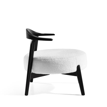 Christopher Knight Home Ipomoea Low-Back Accent Chair Side Chair, Modern Accent Chair,Mid-Century Upholstered Armchair with Curved Backrest, Bouclé Fabric,Birch Wood, White + Black