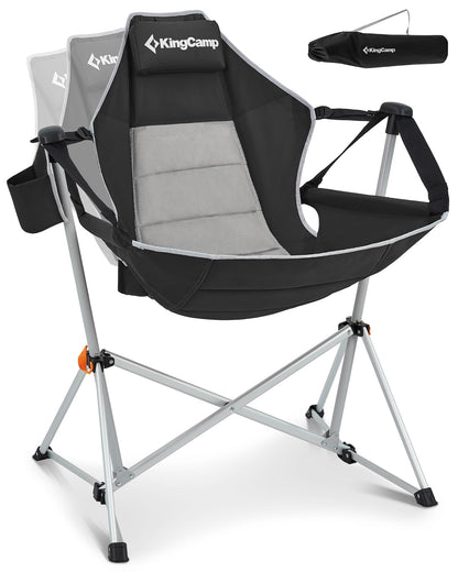 KingCamp Hammock Camping Chair, Swinging Portable Folding Camp Chairs for Adults 400lbs Heavy Duty Foldable Oversized Rocker with Aluminum Alloy Frame Cup Holder Pillow for Outdoor Beach Patio Sport