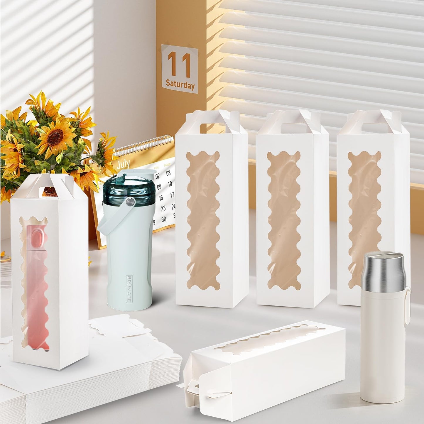 Tlence 50 Pack Gift Box for Sublimation, Transparent Tumbler Wrapping Boxes, Glass Packaging Exhibition Box with Handle, Heat Press Blank Boxes for 20oz/30oz Wine Bottle Cup Jars, Birthday Presents