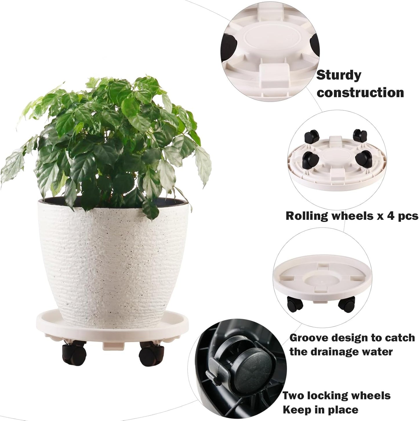5 Packs 13" Large Plant Caddy with Wheels Rolling Wheeled Plant Stands Heavy-Duty Plastic Flower Pot Roller Base Movers