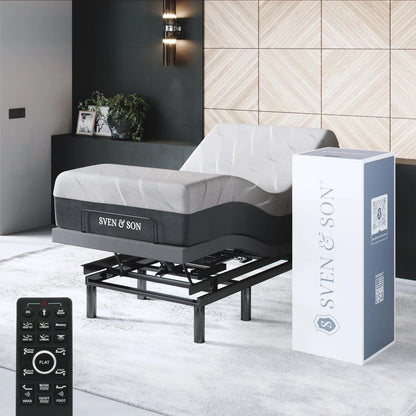 Sven & Son Bliss Adjustable Bed Base-Frame + 14 inch Hybrid Spring Matt (Medium Soft), Head and Foot Lift, Lumbar, Pillow-Tilt, Massage, Under-Bed Lights, USB, Memory, Zero Gravity - Twin XL