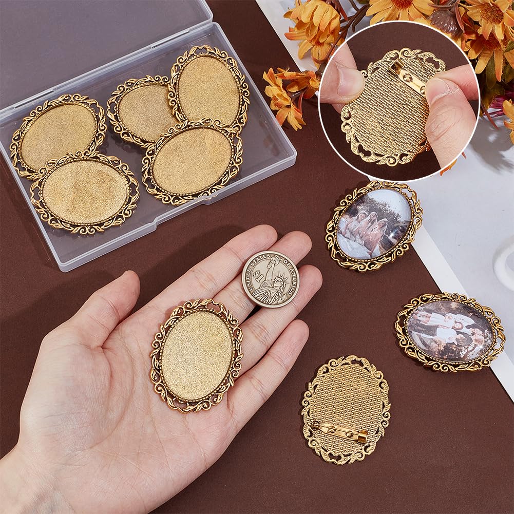 PH PandaHall 10pcs Brooch Cabochon Setting Vintage Brooch Blank Bezel Antique Gold Brooches Pins Trays Oval Cabochon Frame Photo Pin Base for Wedding Bridal Brooches Jewelry Making DIY Craft 51x40x2mm