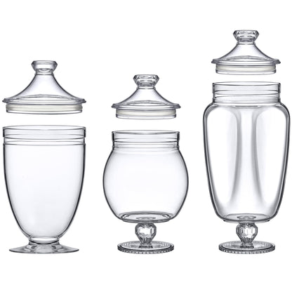Amazing Abby - Admire - Plastic Apothecary Jars (3-Piece Set, 60/46/40 oz) (NOT Glass), Acrylic Jars with Lids, Bathroom Canisters, Candy Buffet, Wedding Display, BPA-Free and Shatter-Proof