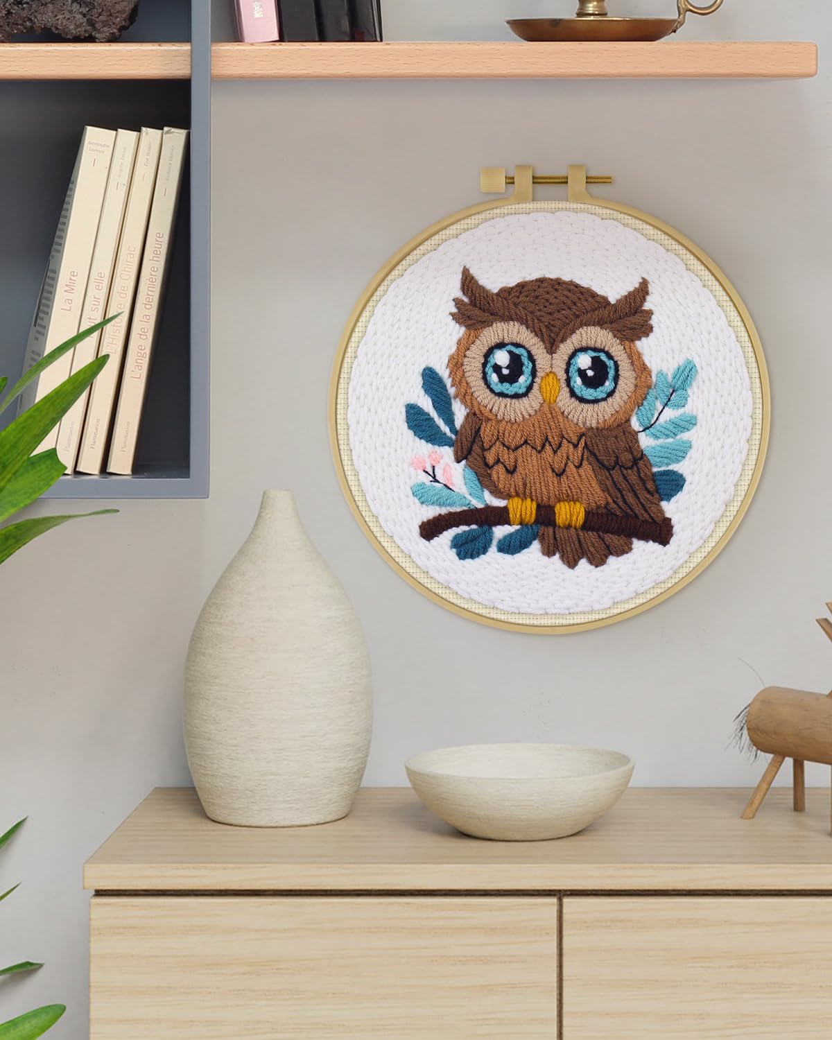 ERKOON Punch Needle Kit for Beginners Adults, DIY Easy Animal Embroidery Set for Starter Art Craft, Needling Punch Project with Patterns, Tools, Yarns, Hoop, Instruction (Owl)